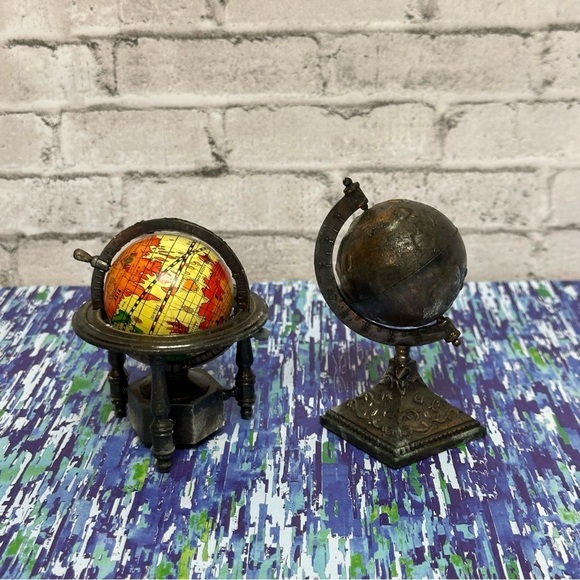 Vintage Die-Cast Pencil Sharpener Set of 2 ROTATING GLOBES - Picture 1 of 6